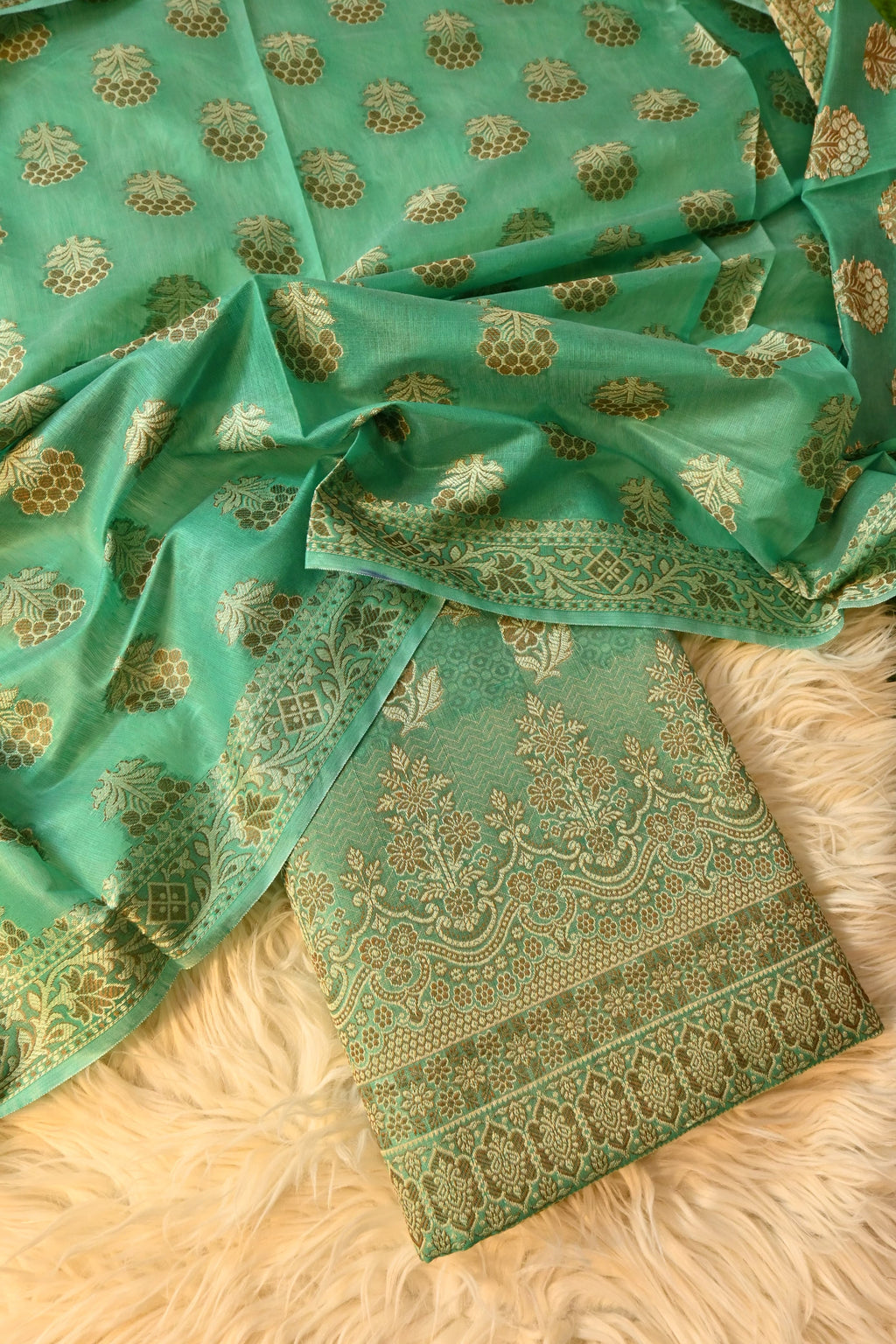 Sea Green Meenadar Banarasi Kimkhab Silk 3 Piece Suit