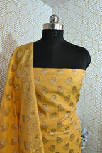 Yellow Meenadar Banarasi Cotton Silk 3 Piece Suit