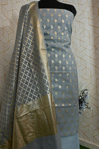 Grey Banarasi Cotton Silk 3 Piece Suit
