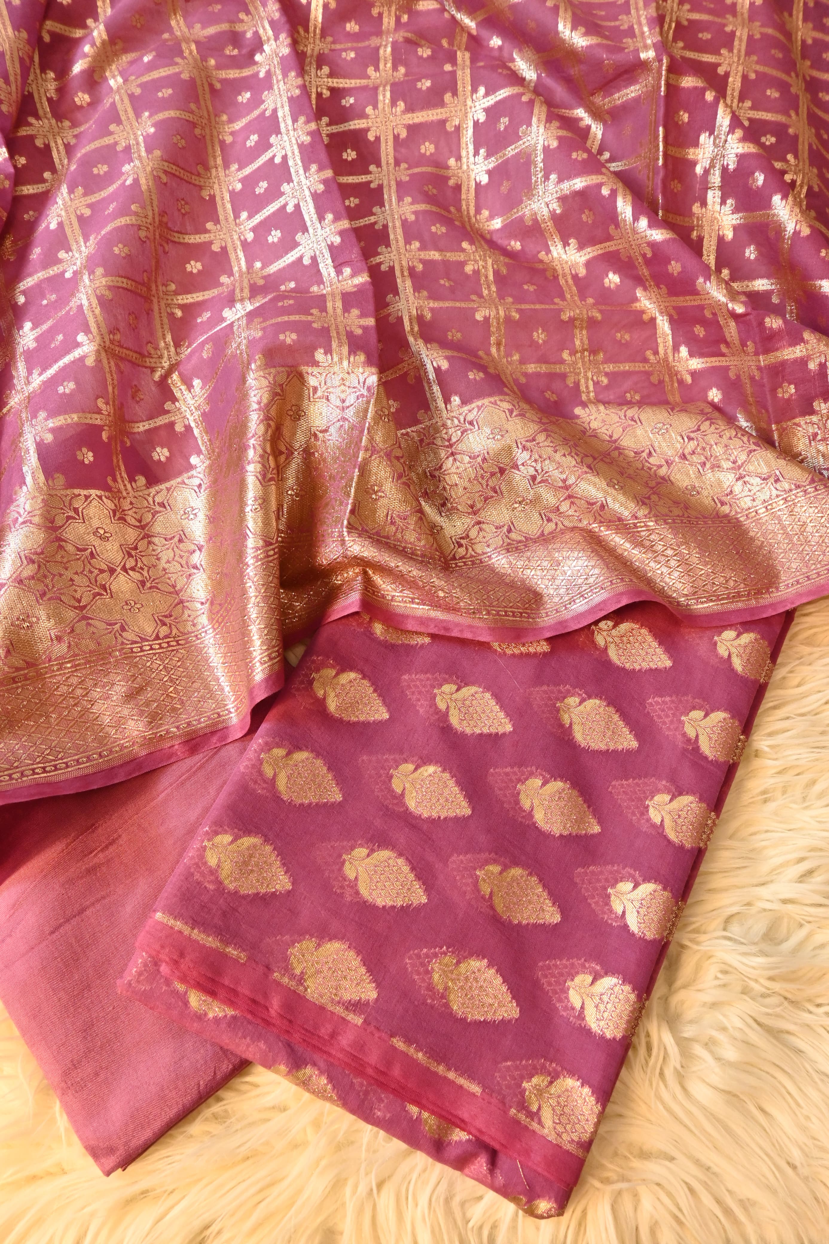 Gageri Banarasi Kimkhab Silk 3 Piece Suit