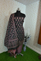BOTTLE GREEN BANARSI COTTON SILK 3 PIECE SUIT