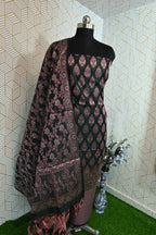 BOTTLE GREEN BANARSI COTTON SILK 3 PIECE SUIT