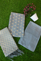 Grey Banarasi Cotton Silk 3 Piece Suit