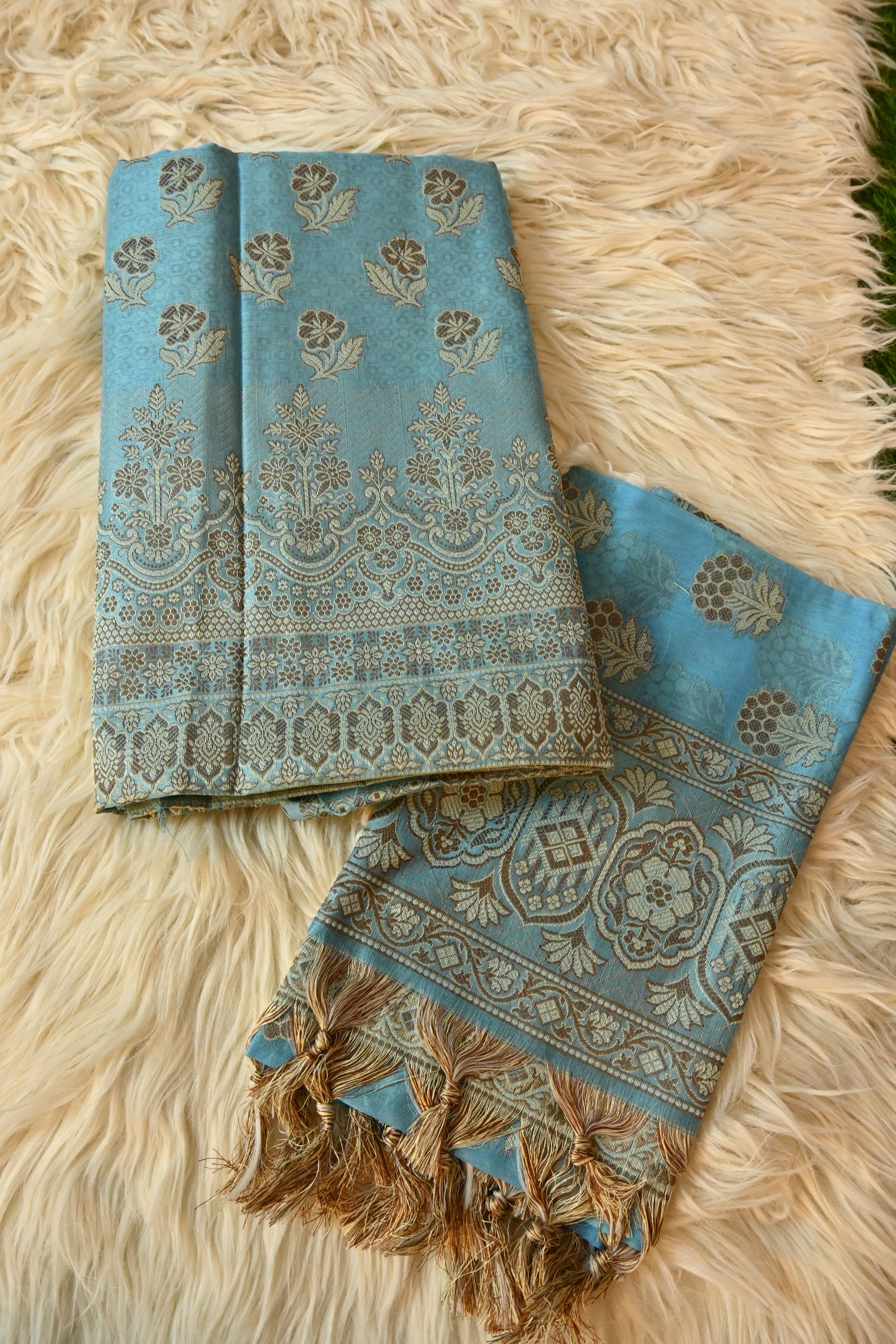 Sky Blue Banarasi Kimkhab Silk 3 Piece Suit