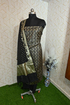 Black Zig-Zag Banarasi Cotton Silk 3 Piece Suit