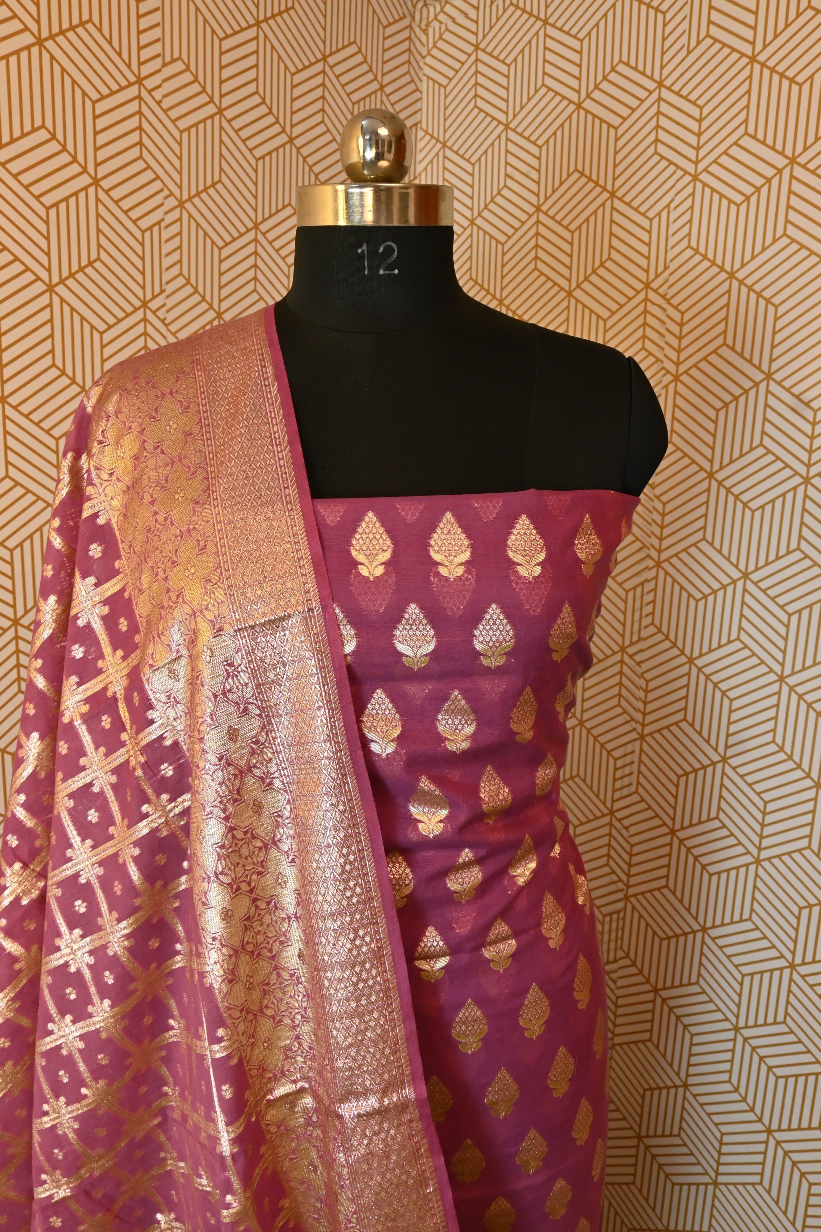 Gageri Banarasi Kimkhab Silk 3 Piece Suit