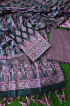 BOTTLE GREEN BANARSI COTTON SILK 3 PIECE SUIT