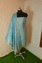 Sky Blue Banarasi cotton Silk 3 Piece Suit
