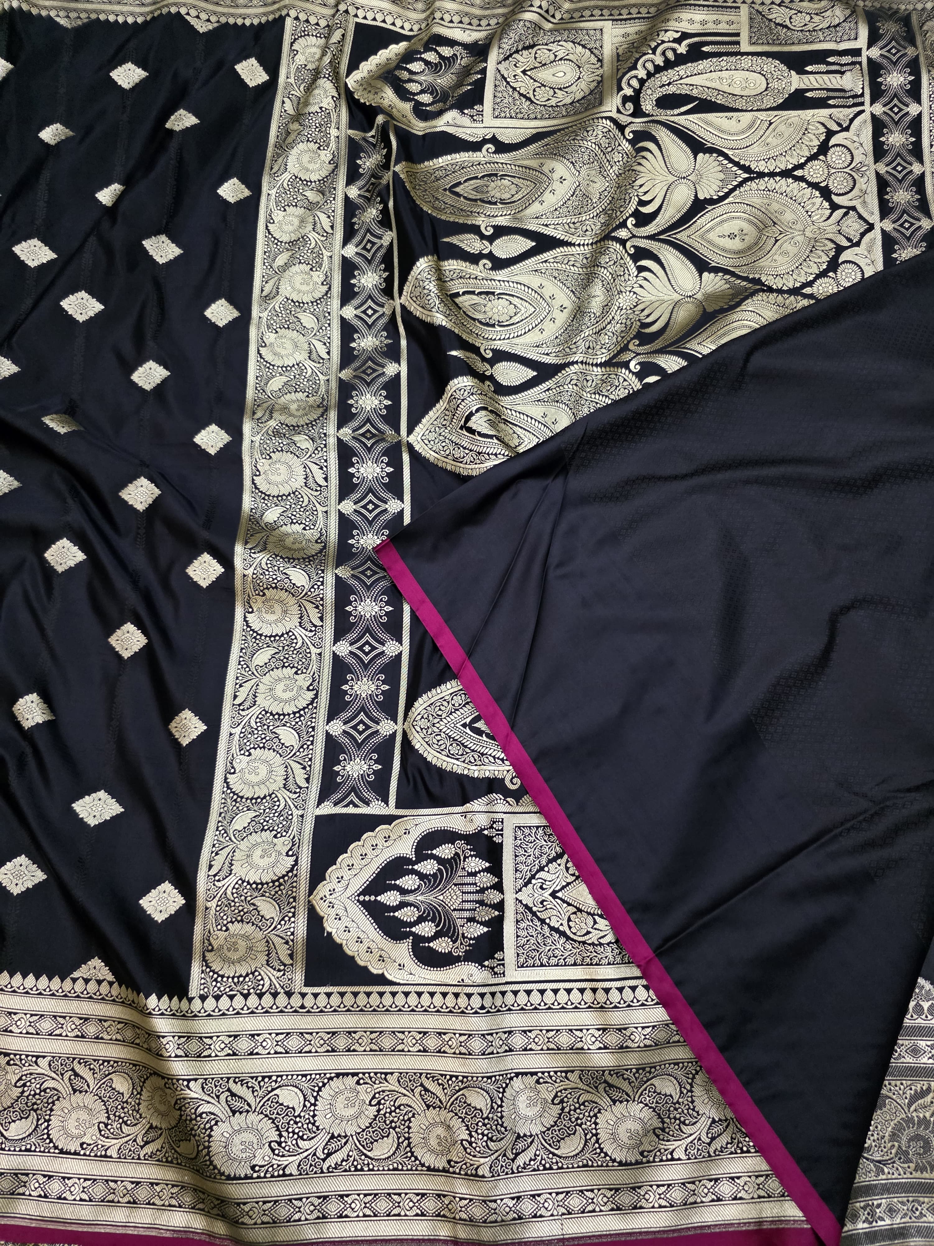 Black mashru silk saree with booti motof