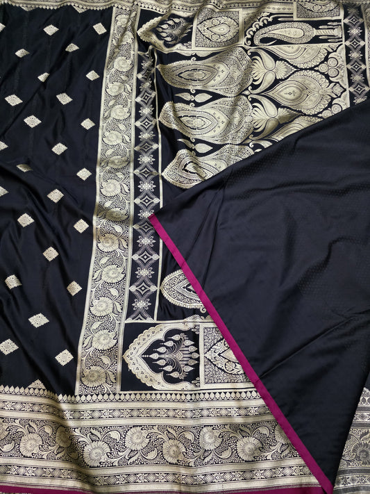 Black mashru silk saree with booti motIf