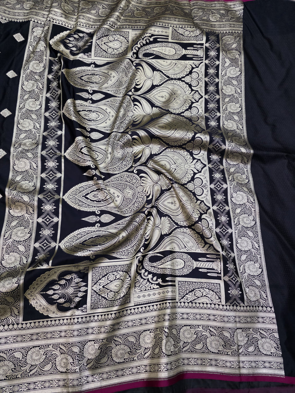 Black mashru silk saree with booti motof