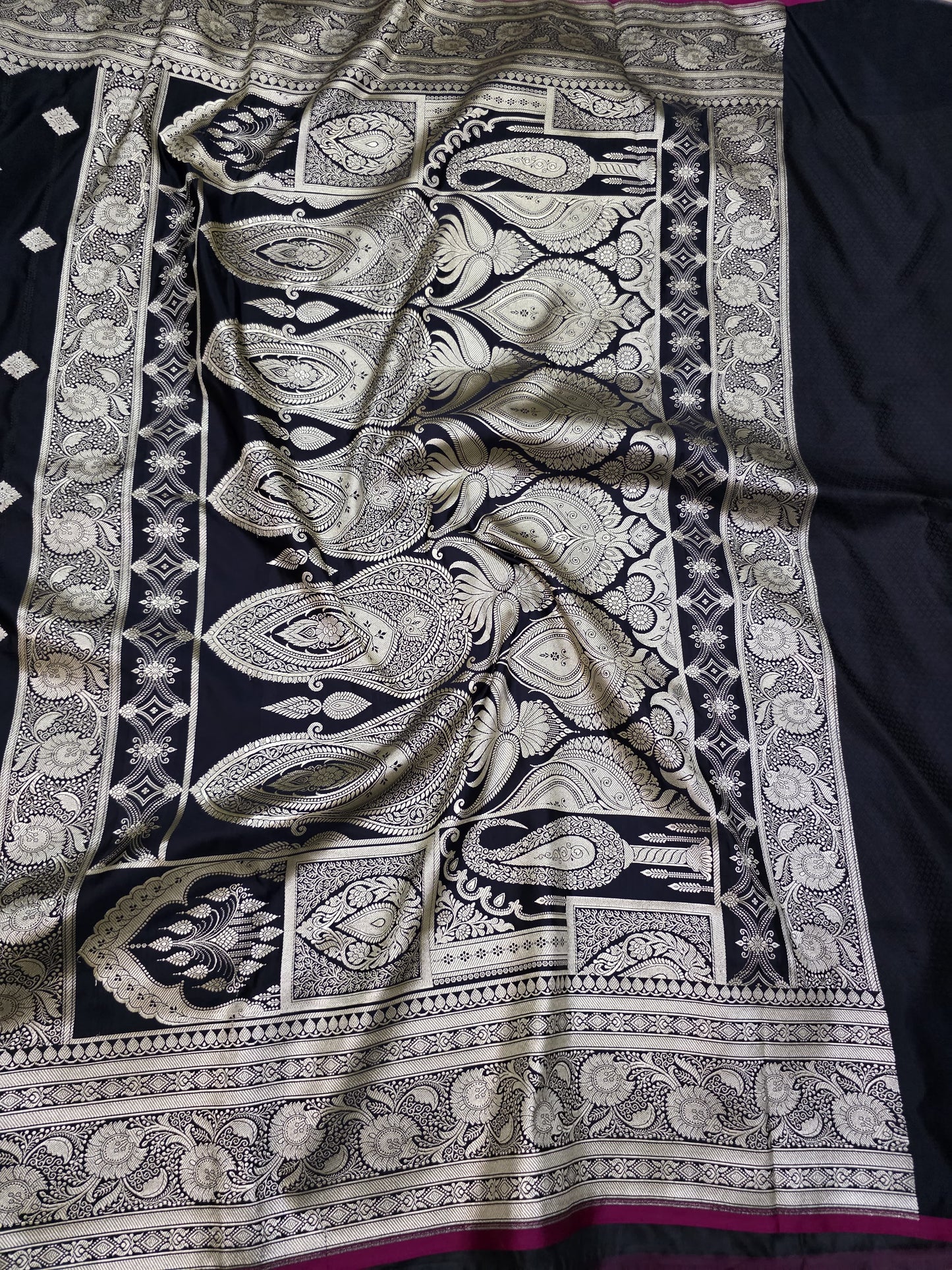 Black mashru silk saree with booti motIf