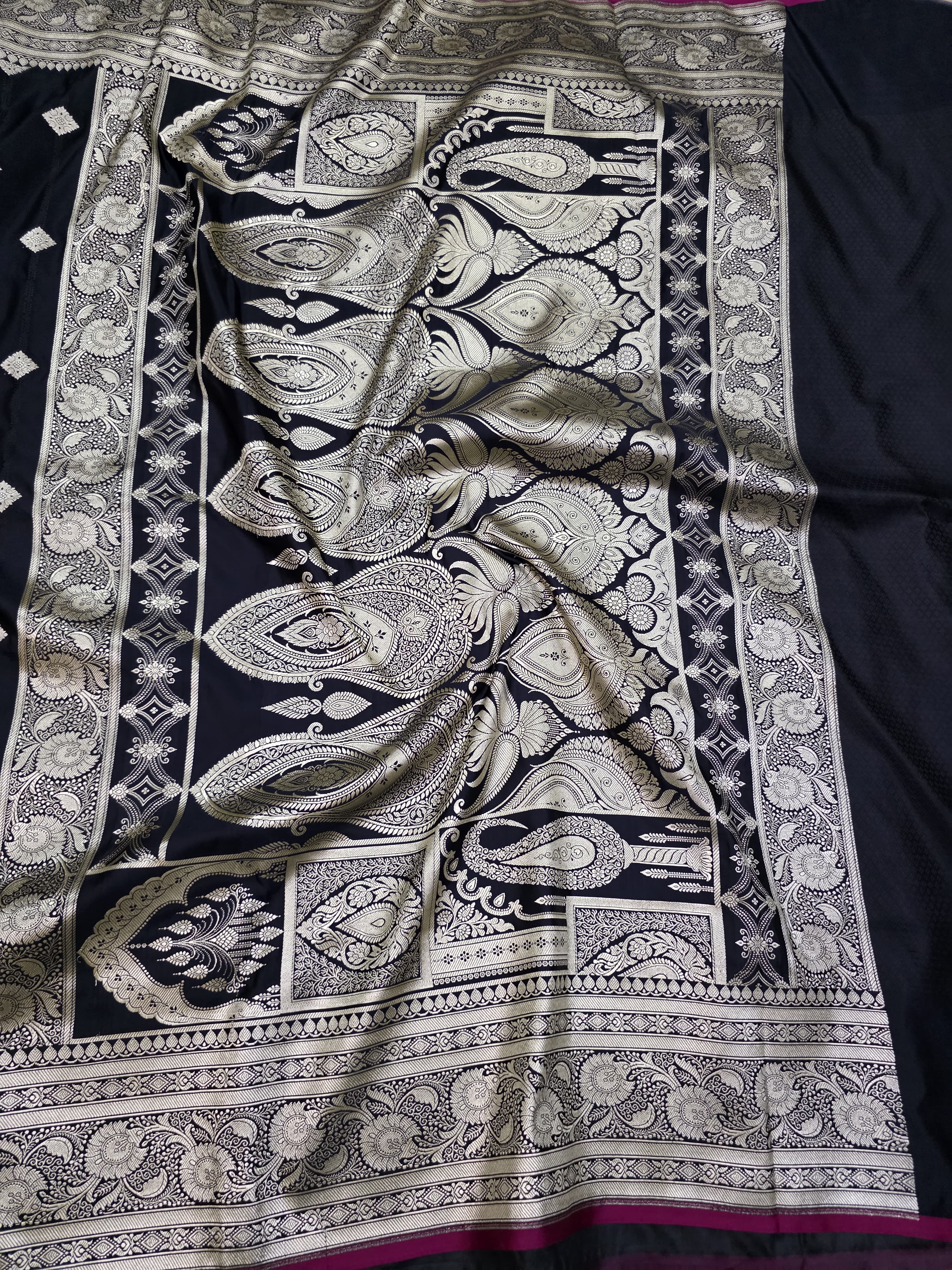 Black mashru silk saree with booti motof