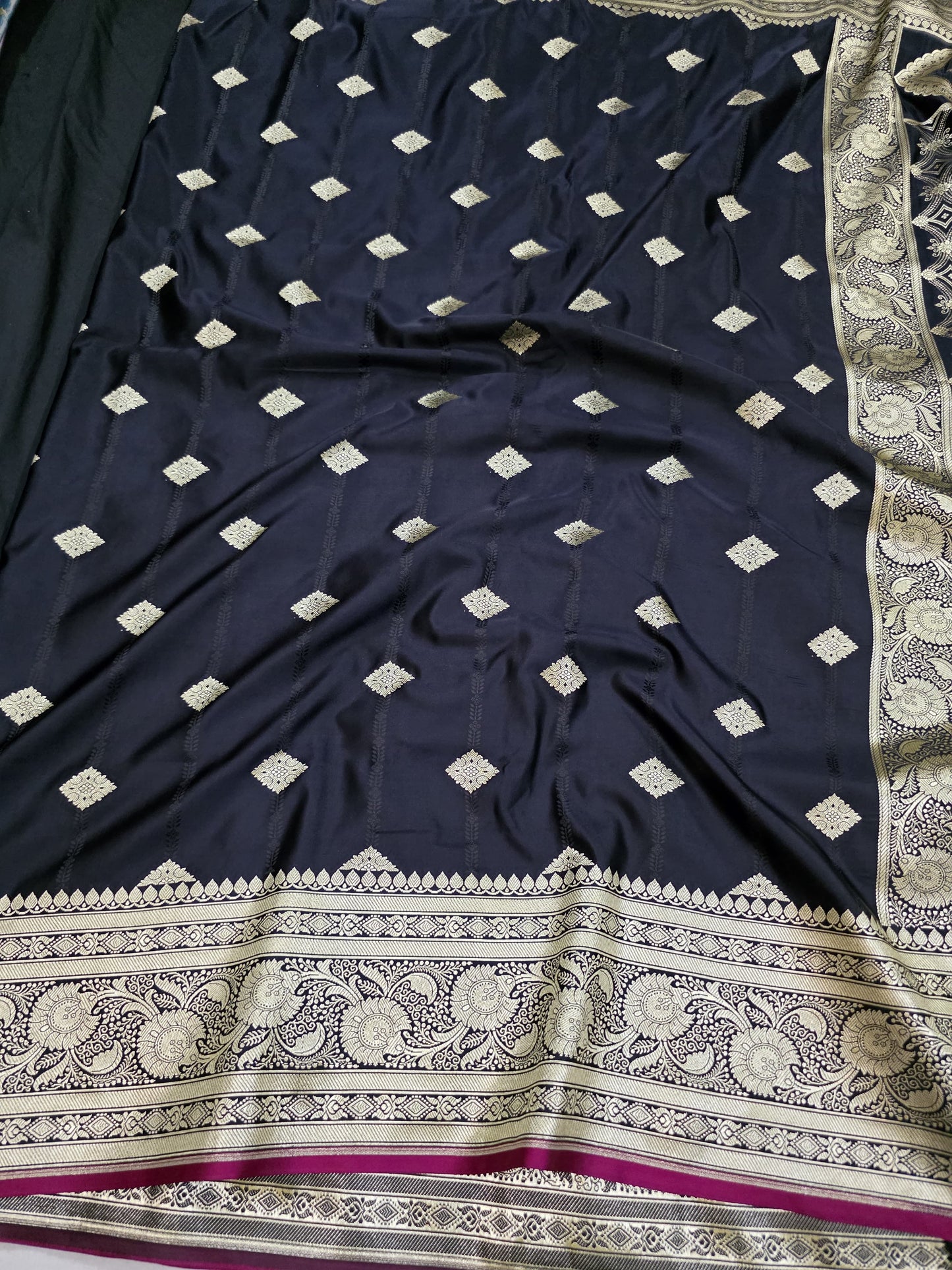 Black mashru silk saree with booti motIf