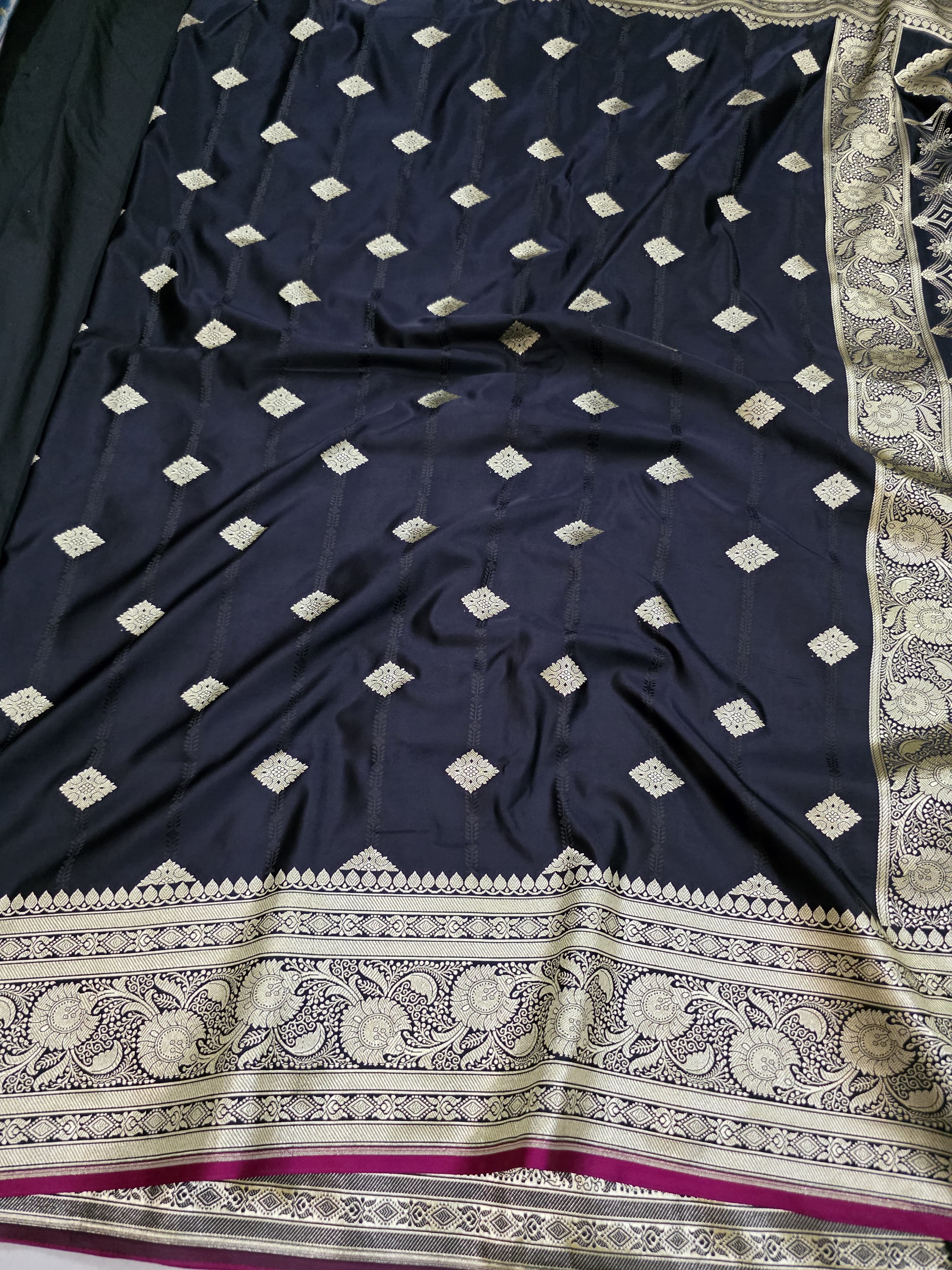 Black mashru silk saree with booti motof