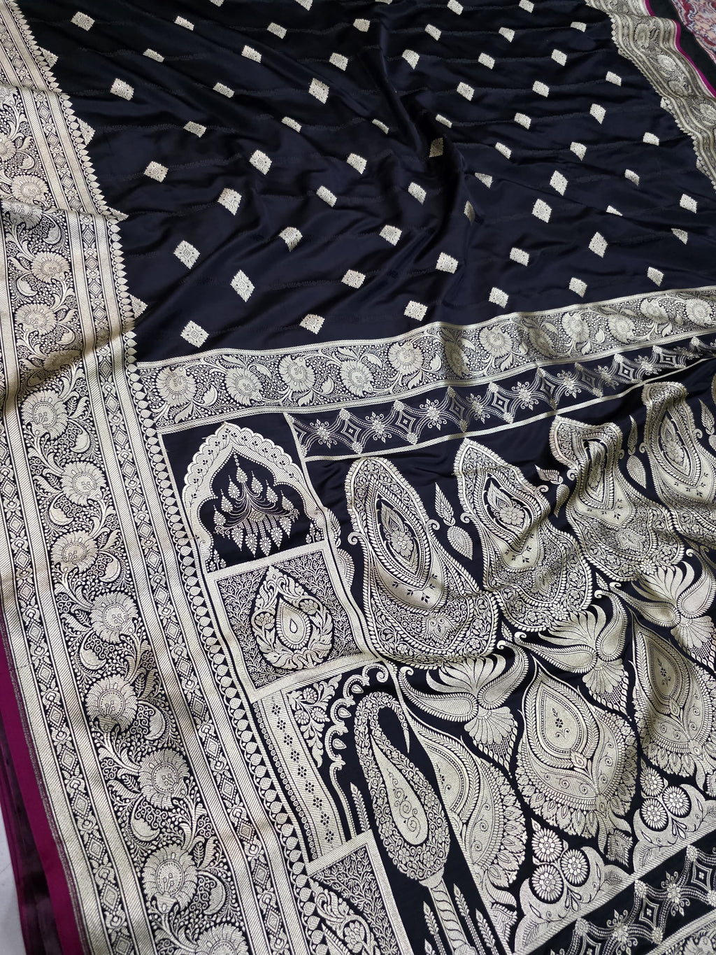 Black mashru silk saree with booti motof