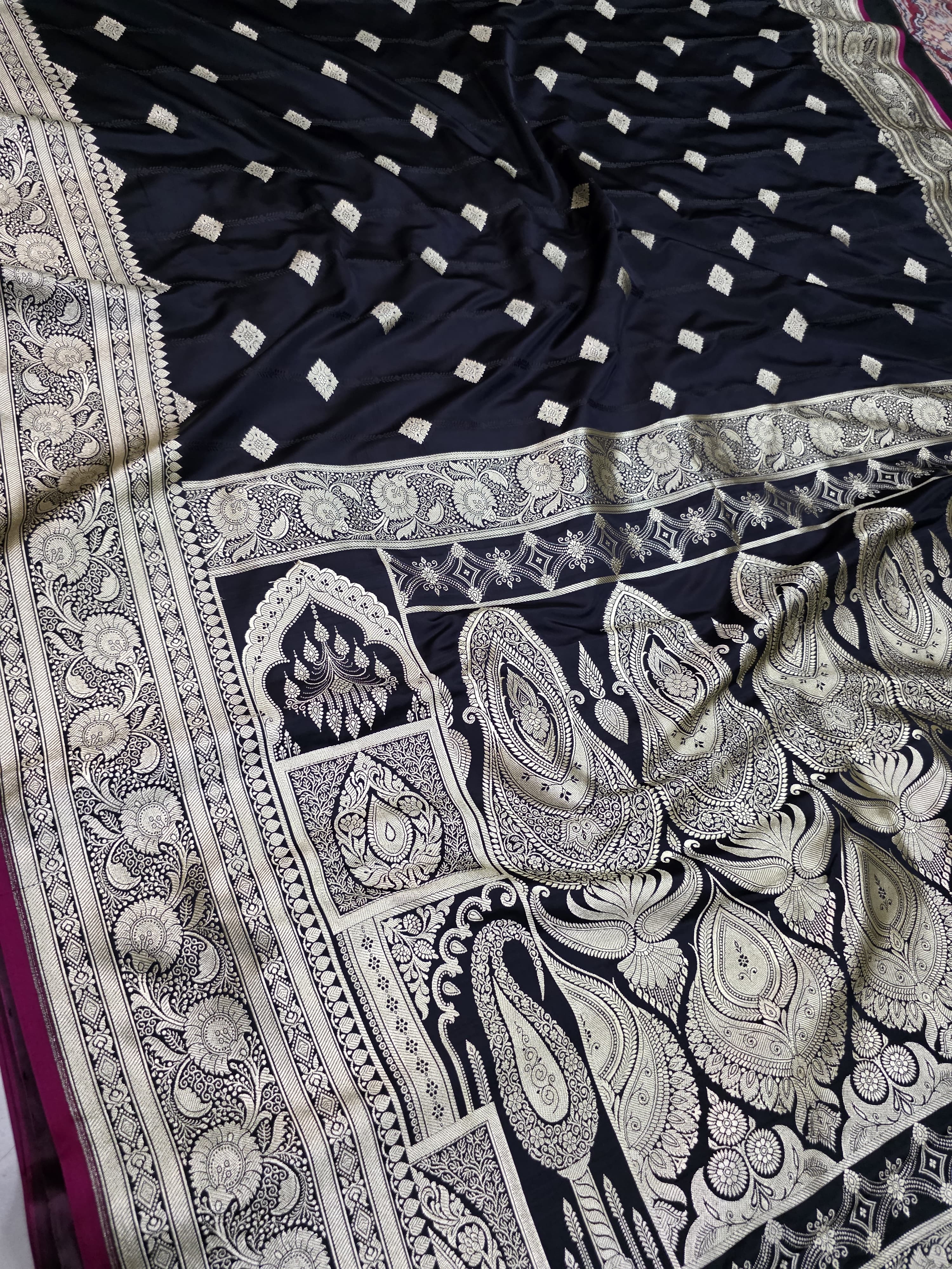 Black mashru silk saree with booti motof
