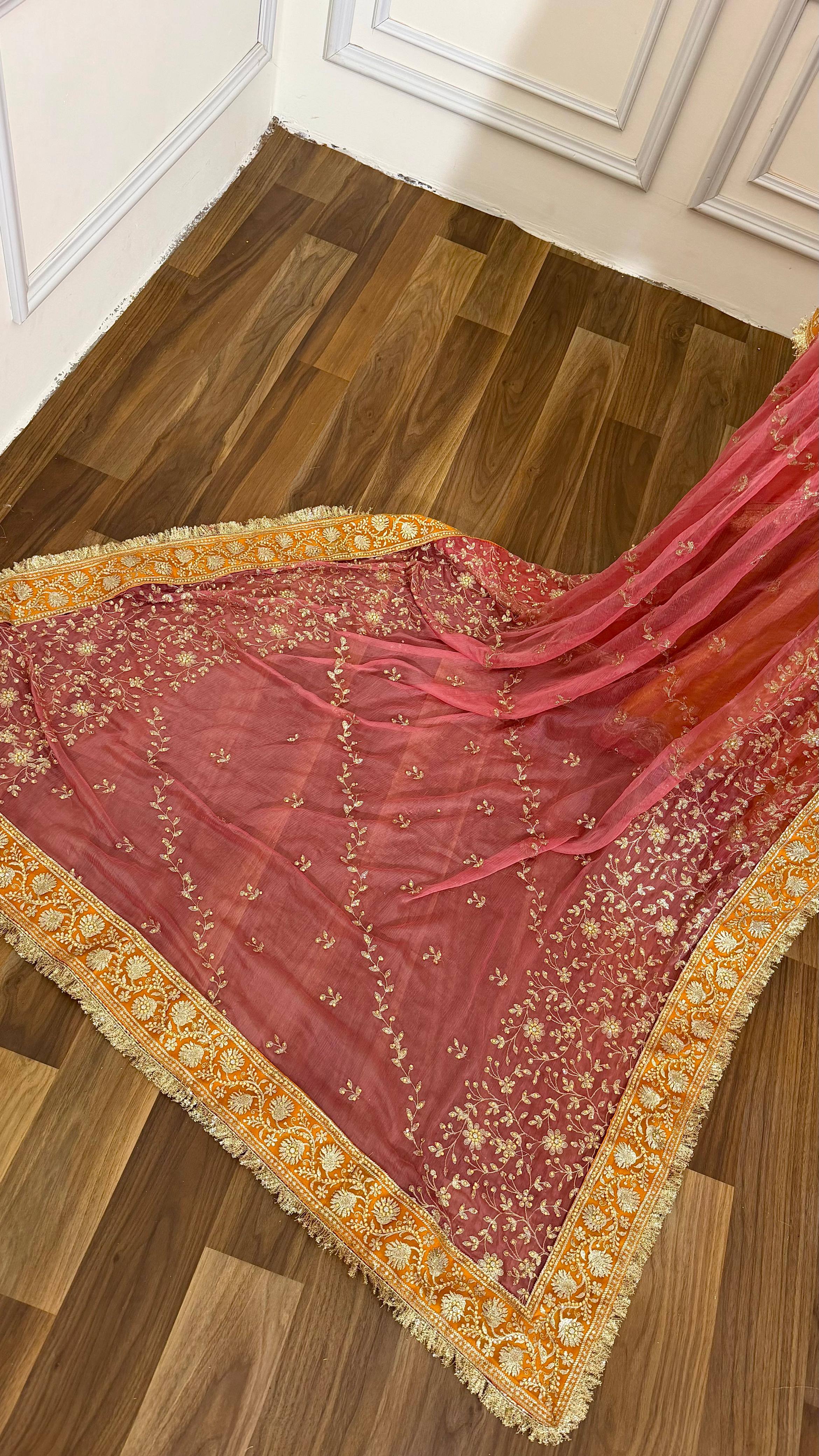 ITALIAN SATIN SILK BASED BOARDER CONTRAST WORK GHARARA