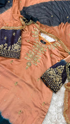ITALIAN SATIN SILK BASED MATERIAL AND OXIDISED ZARDOZI 3 PIECE SUIT