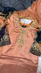 ITALIAN SATIN SILK BASED MATERIAL AND OXIDISED ZARDOZI 3 PIECE SUIT