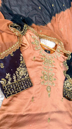 ITALIAN SATIN SILK BASED MATERIAL AND OXIDISED ZARDOZI 3 PIECE SUIT