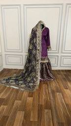DARK PURPLE KIMKHAB GHARARA WITH DESIGHNER DUPATTA