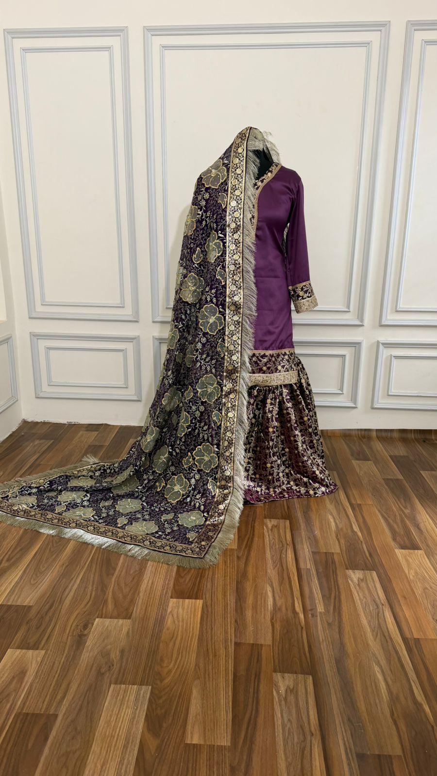 DARK PURPLE KIMKHAB GHARARA WITH DESIGHNER DUPATTA