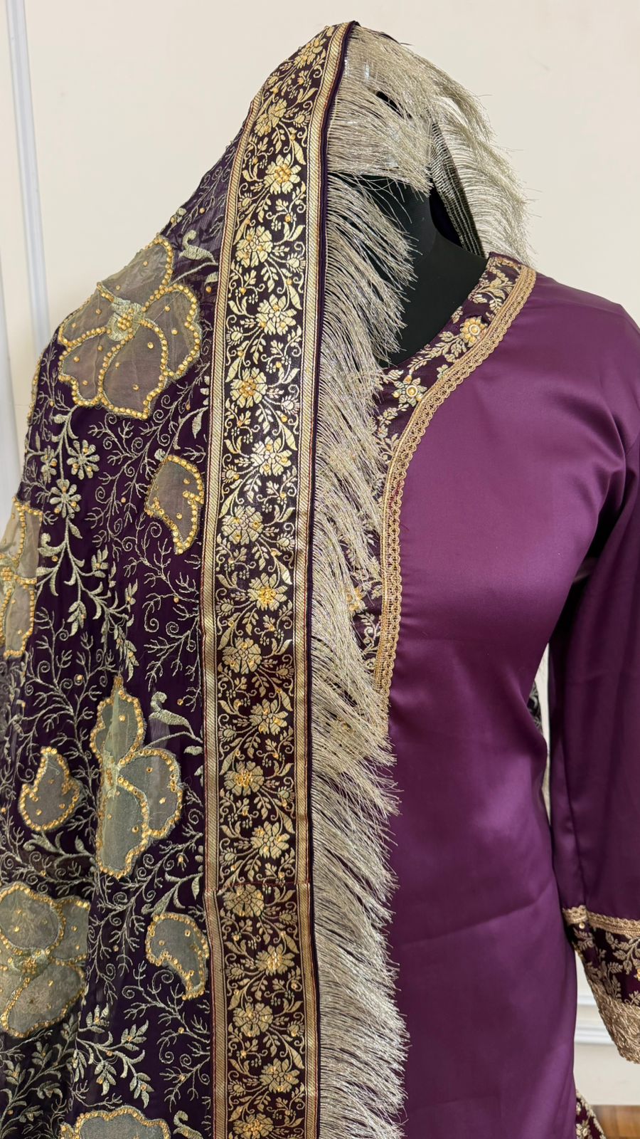 DARK PURPLE KIMKHAB GHARARA WITH DESIGHNER DUPATTA