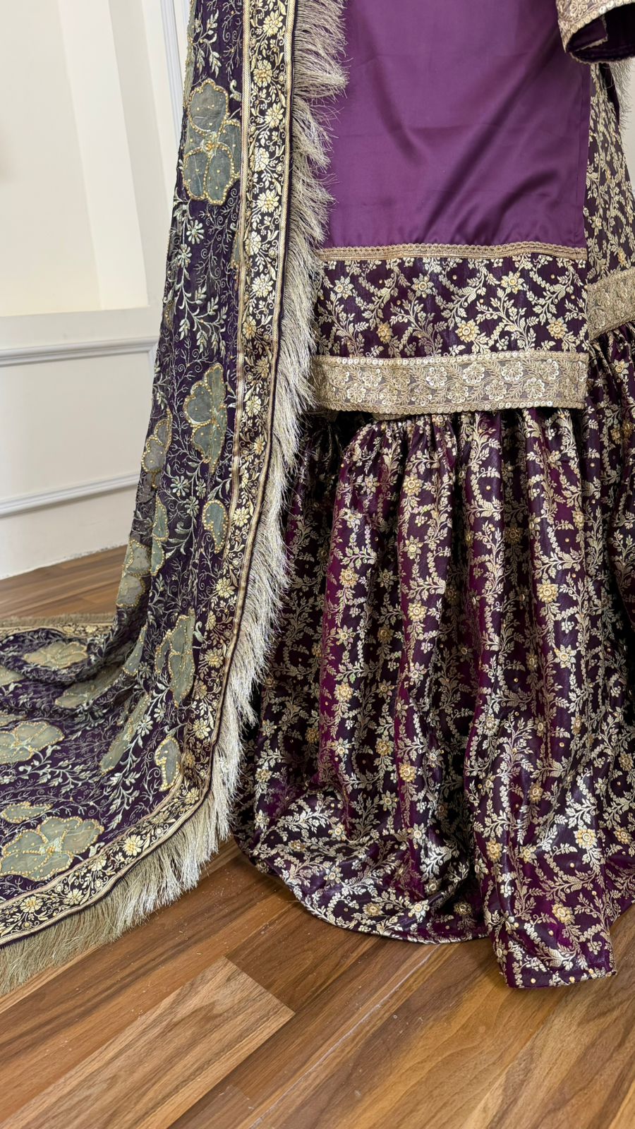 DARK PURPLE KIMKHAB GHARARA WITH DESIGHNER DUPATTA