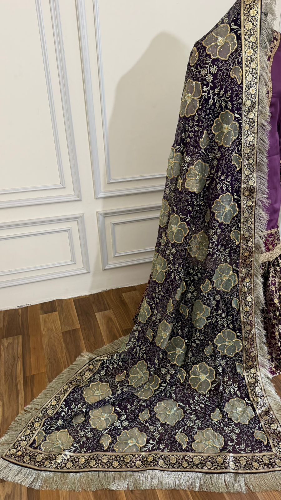 DARK PURPLE KIMKHAB GHARARA WITH DESIGHNER DUPATTA