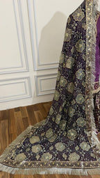 DARK PURPLE KIMKHAB GHARARA WITH DESIGHNER DUPATTA