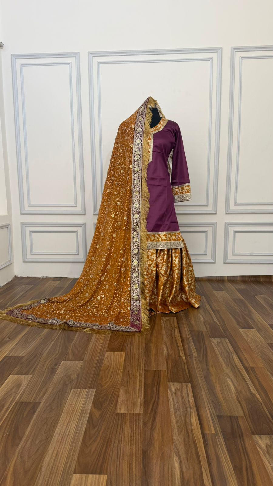 PURPLE AND MUSTARD KIMKHAB GHARARA