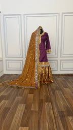 PURPLE AND MUSTARD KIMKHAB GHARARA