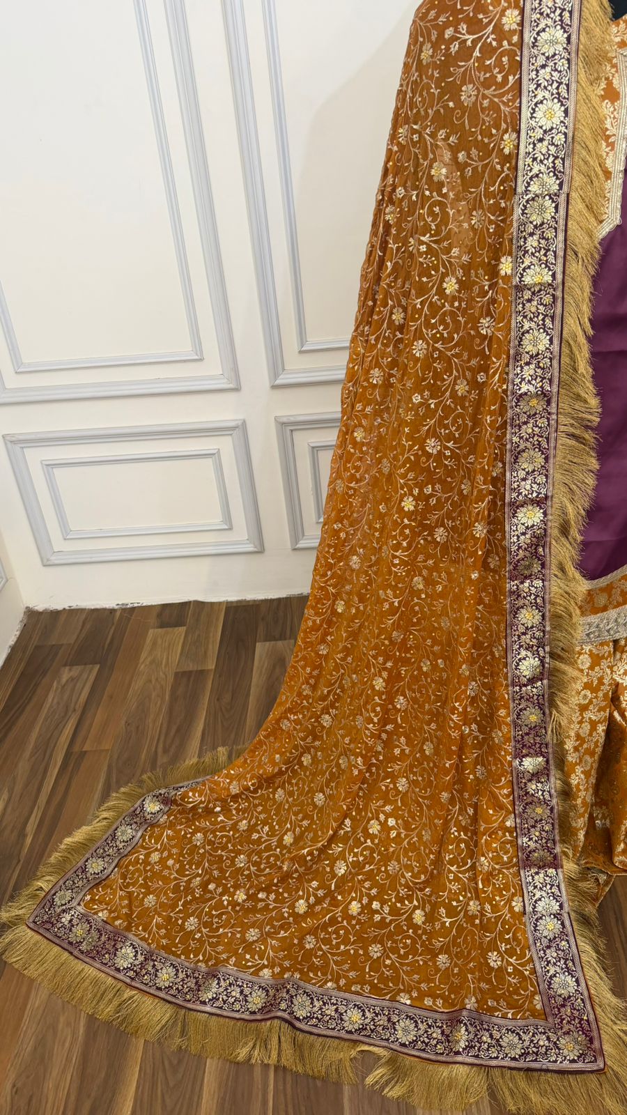 PURPLE AND MUSTARD KIMKHAB GHARARA