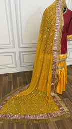 YELLOW AND MAROON KIMKHAB GHARARA