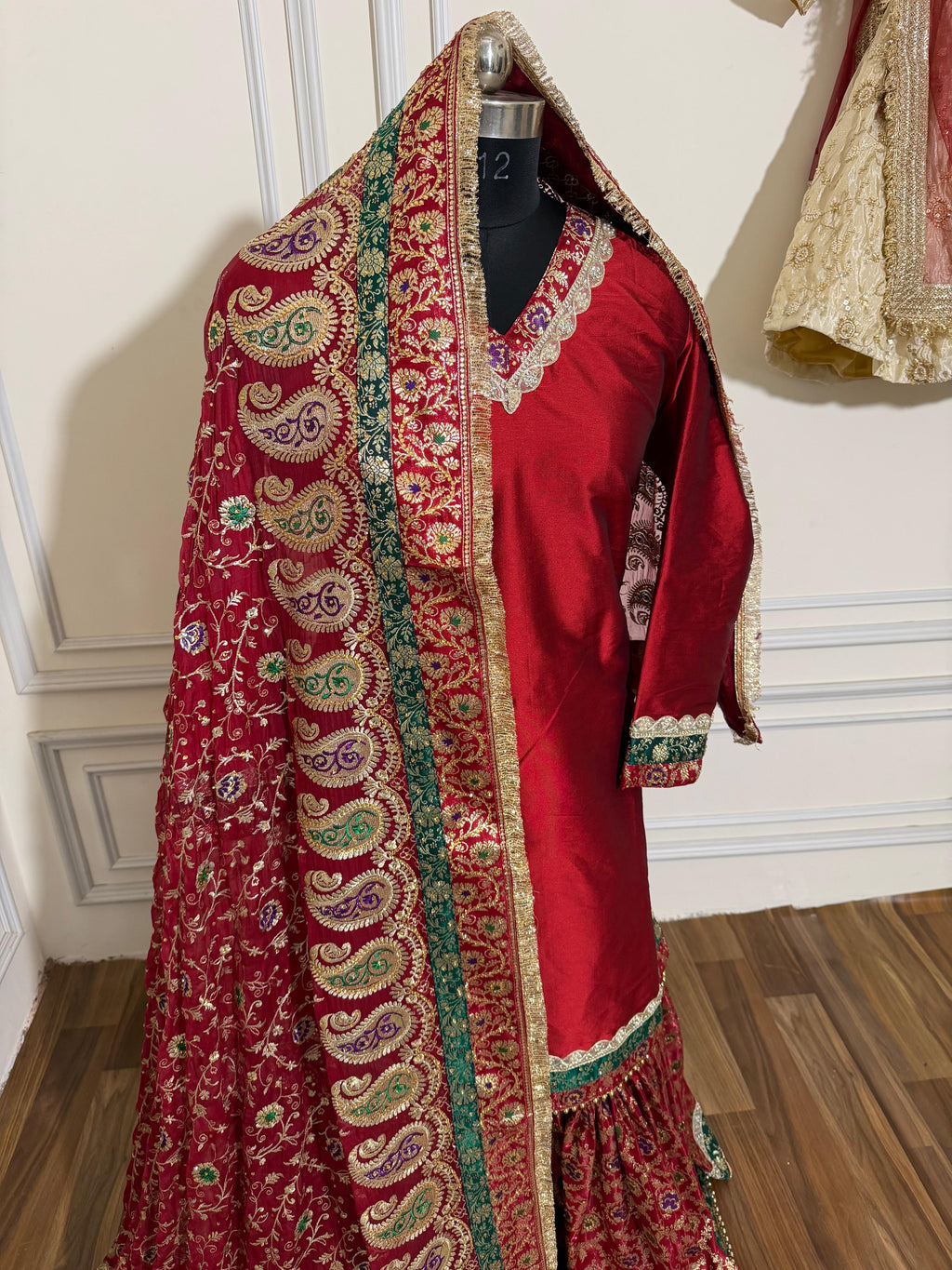 BLOOD MAROON SHADE MEENAKARI GHARARA