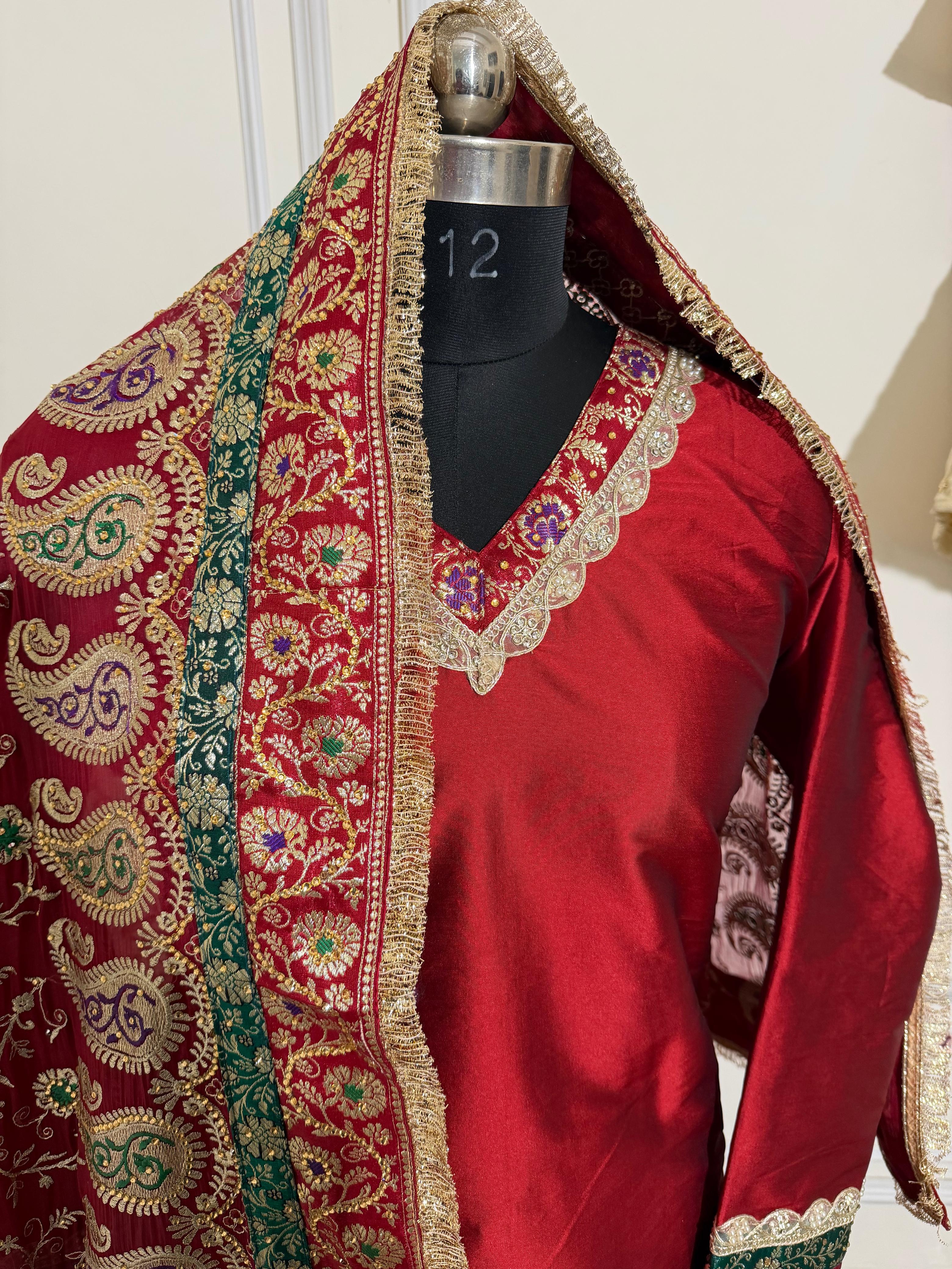 BLOOD MAROON SHADE MEENAKARI GHARARA