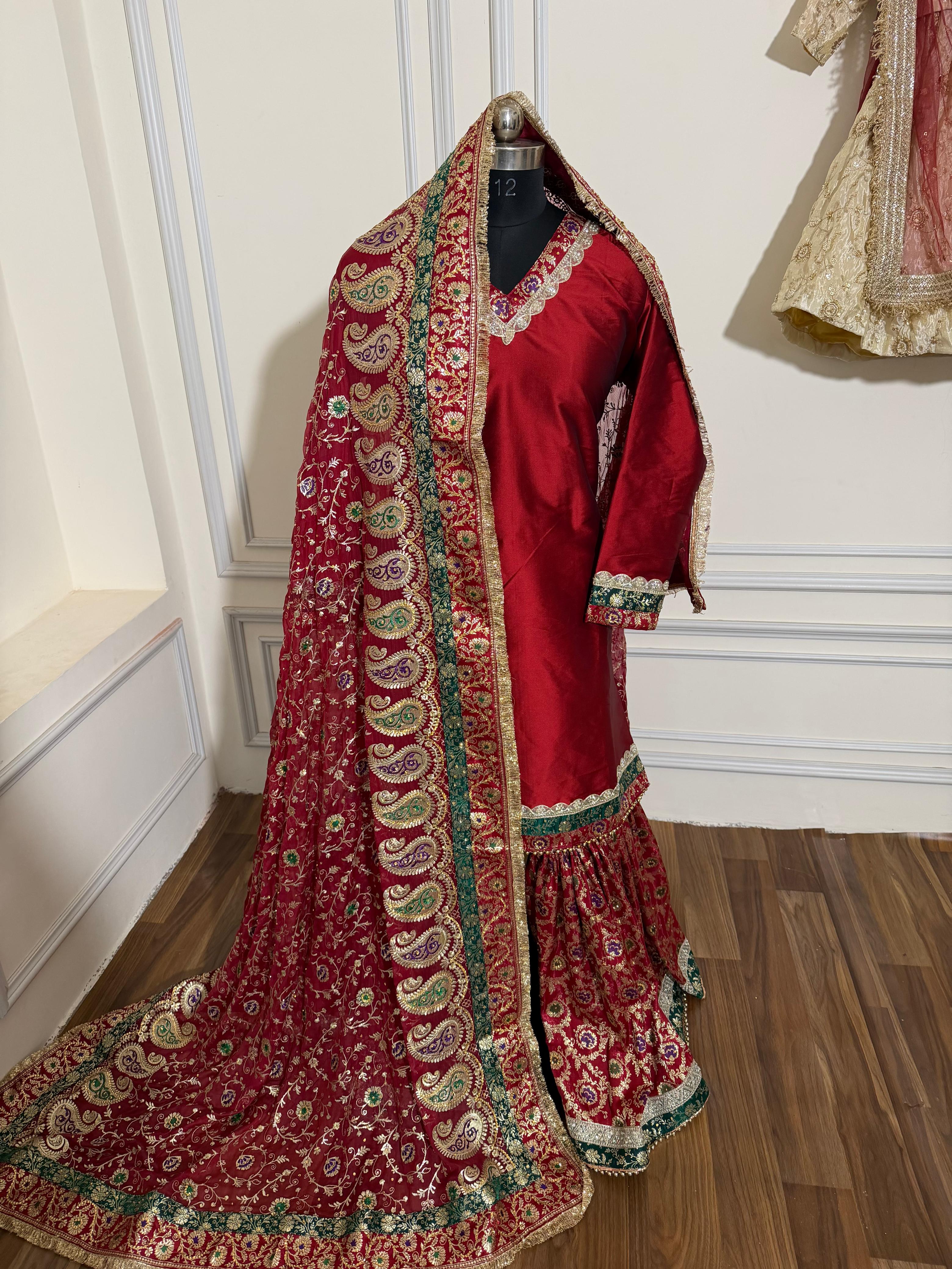 BLOOD MAROON SHADE MEENAKARI GHARARA