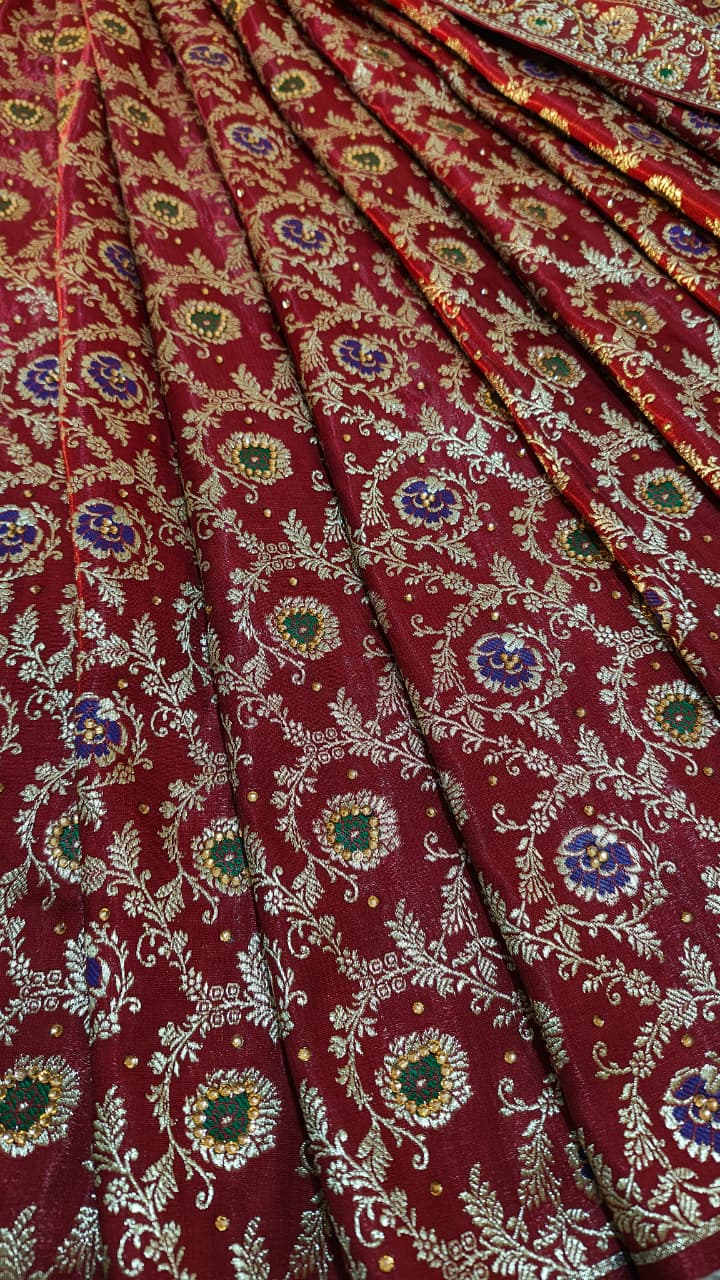 MAROON MEENAKARI GHARARA WITH SKIRT DUPATTA