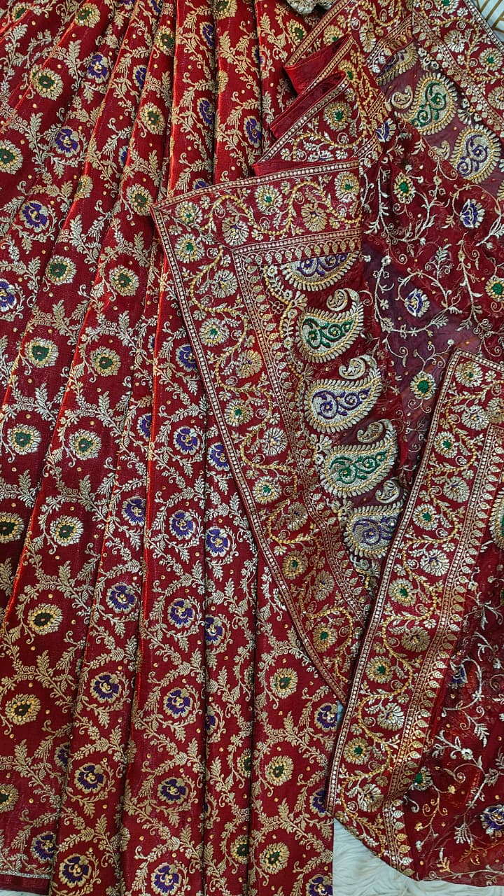 MAROON MEENAKARI GHARARA WITH SKIRT DUPATTA