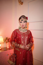Maroon shade Embroidered Gharara with chiffon silk base