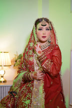 Maroon shade Embroidered Gharara with chiffon silk base