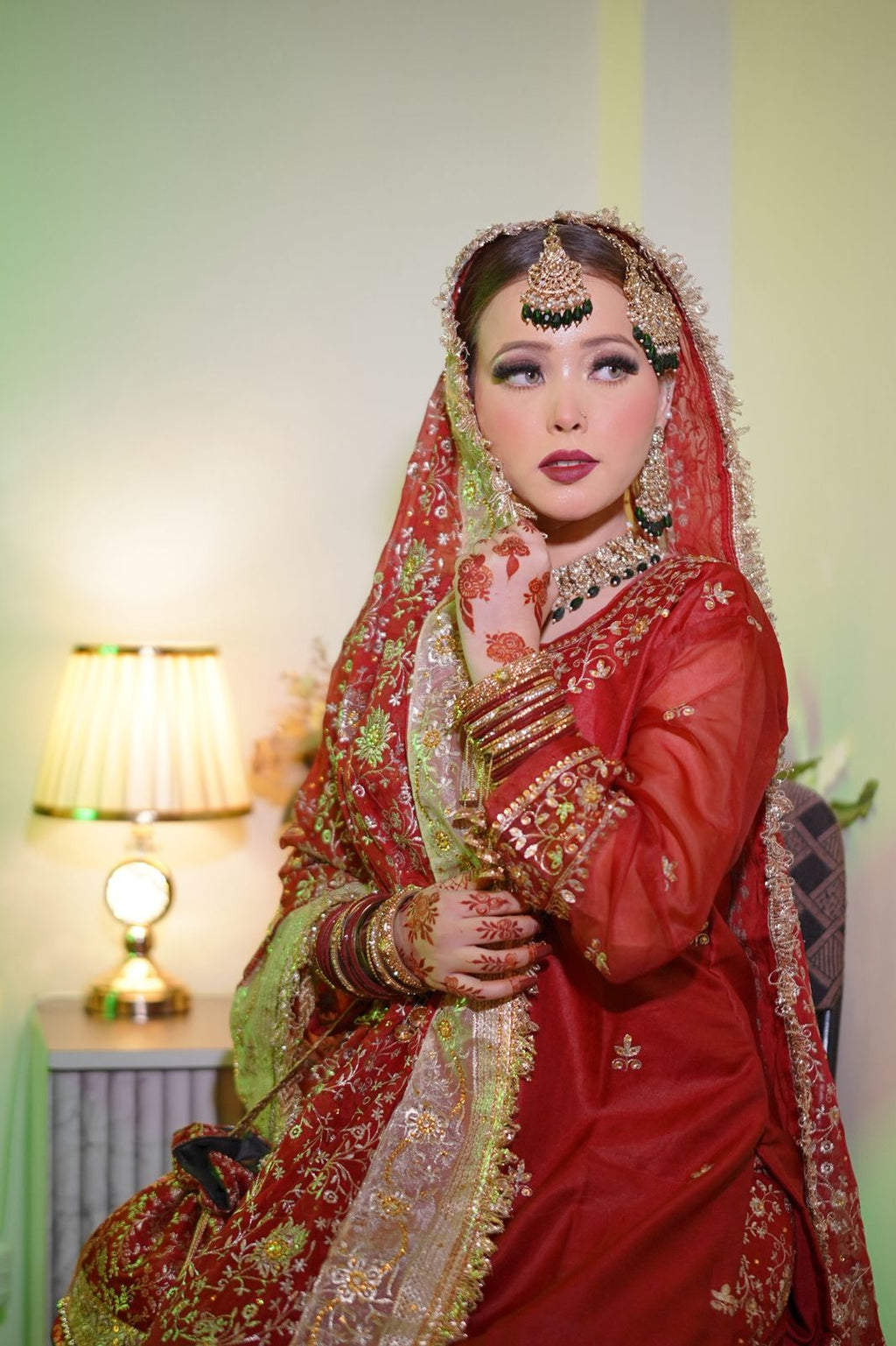 Maroon shade Embroidered Gharara with chiffon silk base