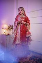 Maroon shade Embroidered Gharara with chiffon silk base