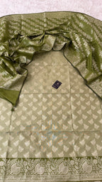 OLIVE COLOR CONTRAST COTTON SILK 3 PIECE SUIT