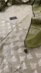 OLIVE COLOR CONTRAST COTTON SILK 3 PIECE SUIT