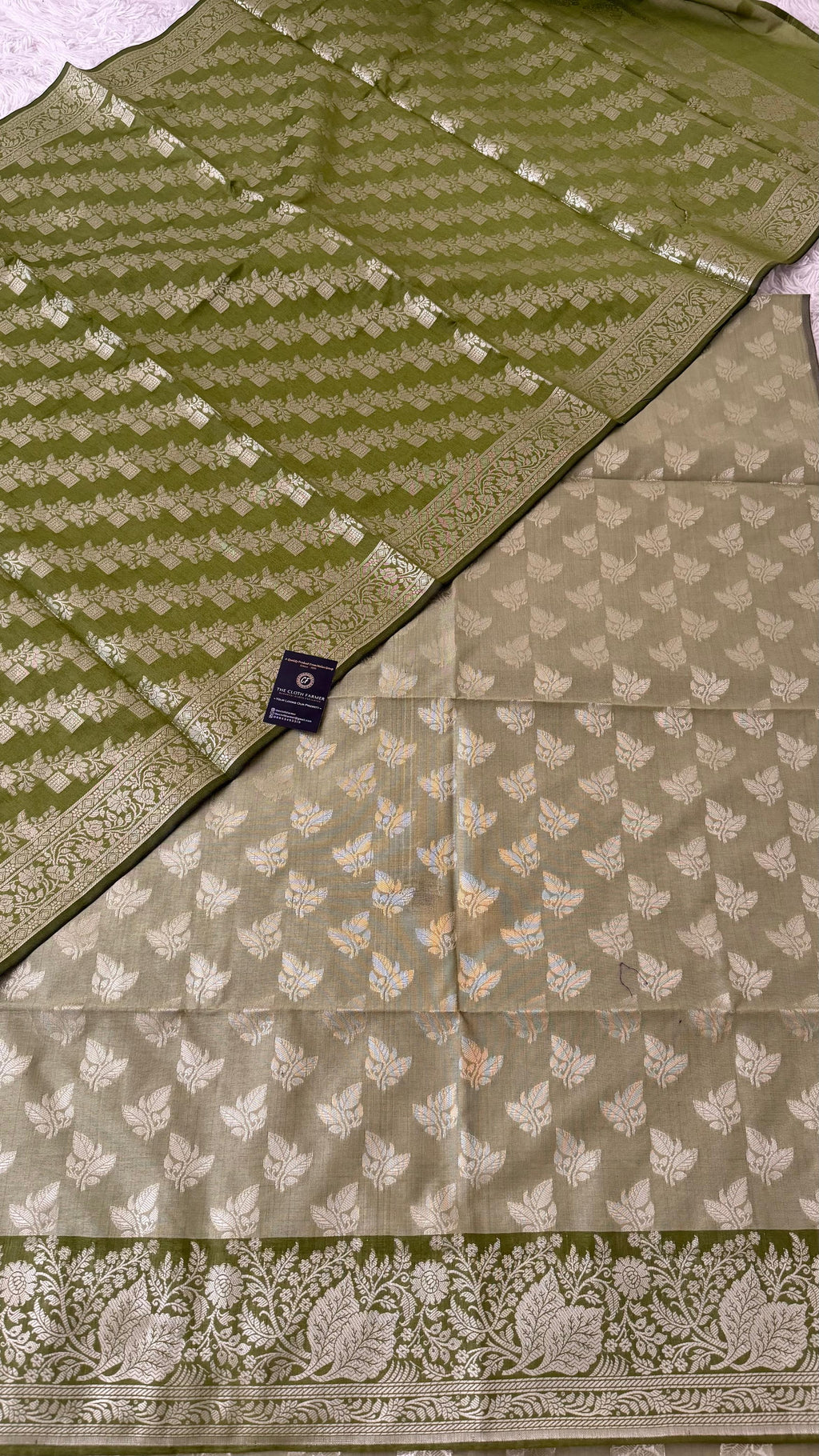 OLIVE COLOR CONTRAST COTTON SILK 3 PIECE SUIT