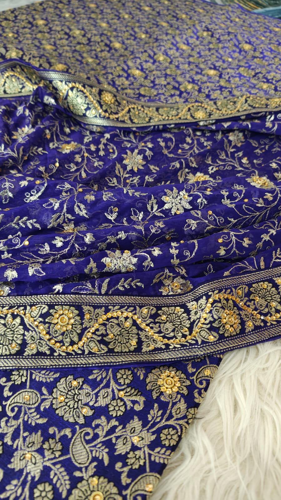 MID NIGHT BLUE KIMKHAB GHARARA