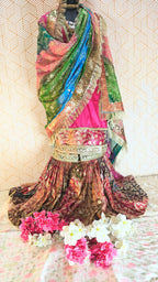 MULTI COLOR BANARASI KIMKHAB GHARARA WITH RANI PINK KURTI