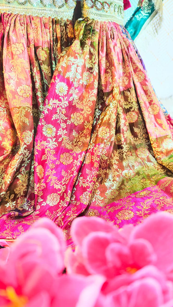 MULTI COLOR BANARASI KIMKHAB GHARARA WITH RANI PINK KURTI